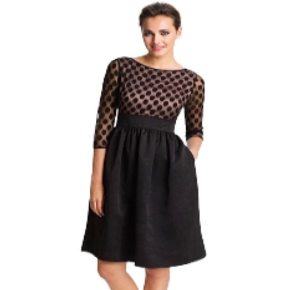 Eliza J Dot Mesh Bodice Fit & Flare Dress